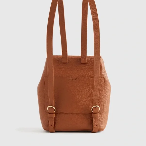 Quince Textured Flap Backpack - Cognac - Picture 4 of 10